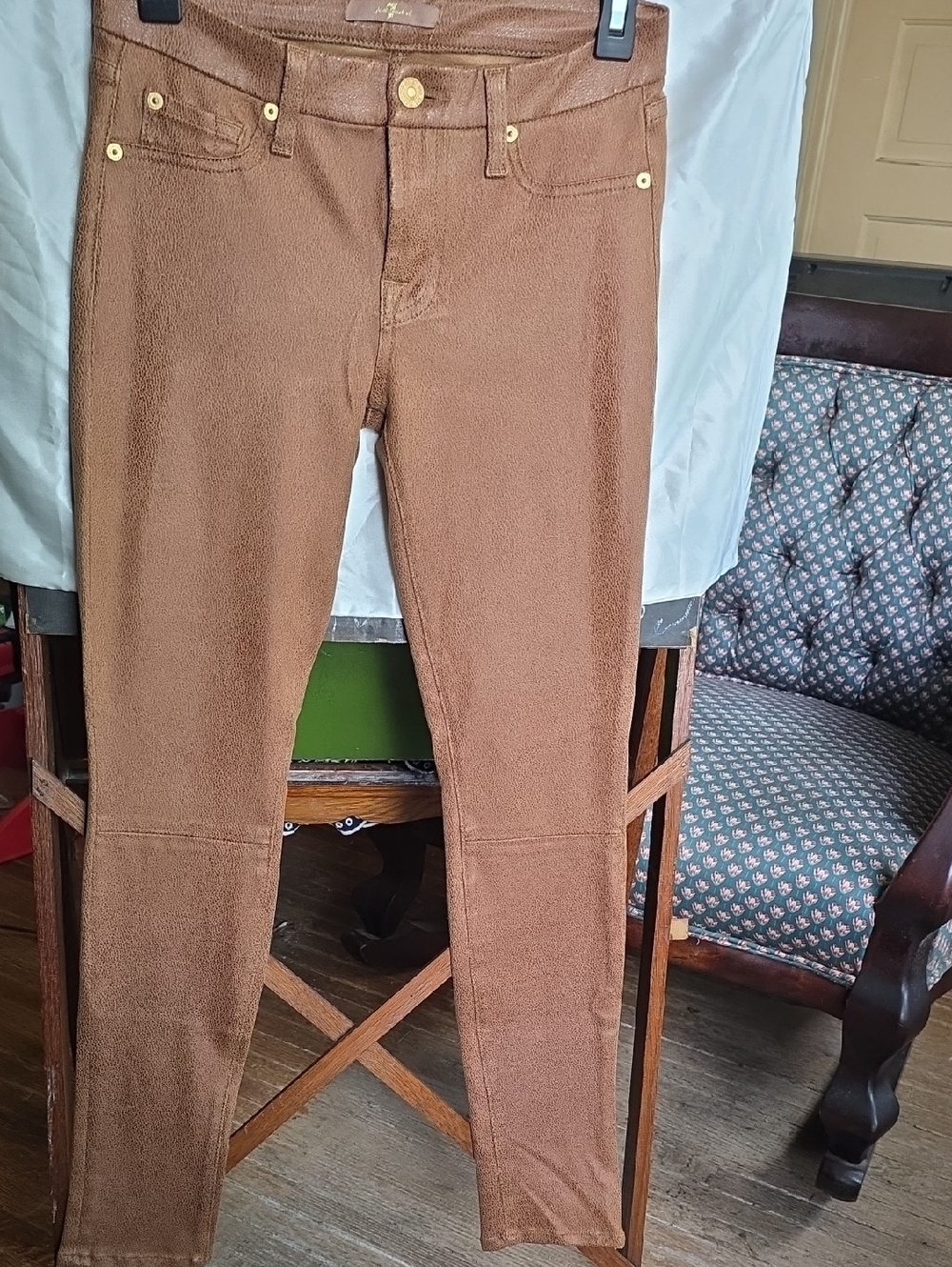 7 For All Mankind- Brown Skinny Jeans with Gold Hardware